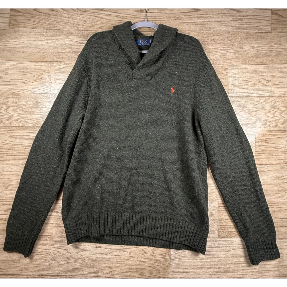 Polo Ralph Lauren Shawl Collar Wool Sweater Men's XL Green Classic - Picture 2 of 7